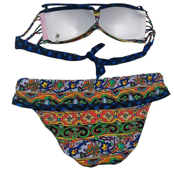Nanette Lepore Strapless Bikini Boho Multicolor Paisley Print Halter Swimsuit - Picture 5 of 11